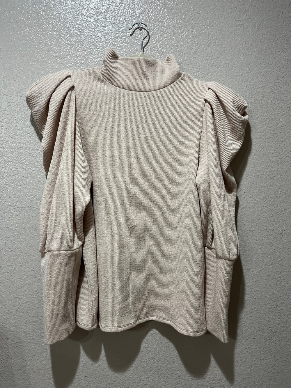 Express ribbed puff sleeve mock neck sweater Women's Sz XL Comfy Office Career